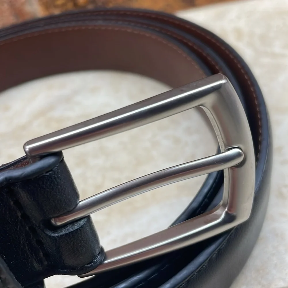 Lands’ End Belt Cow Leather The Outfitters Black Size 56 Silver Buckle Classic